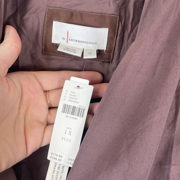 NWT Anthropologie The Tommie Cap Sleeve Smocked Front-Zip Shirt Dress Brown- 1X - Picture 3 of 5